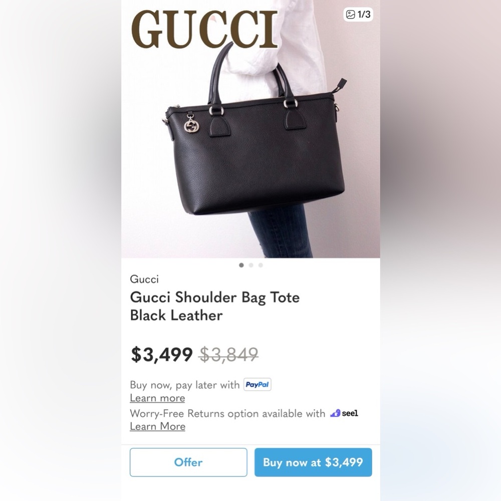 GUCCI Small Zip Tote Bag in Black Grained Leather with Shoulder Strap - Picture 13 of 13